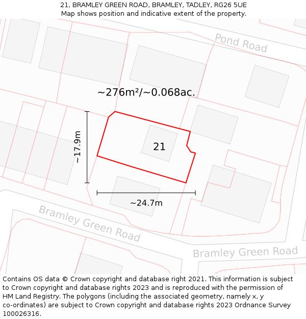 21, BRAMLEY GREEN ROAD, BRAMLEY, TADLEY, RG26 5UE: Plot and title map