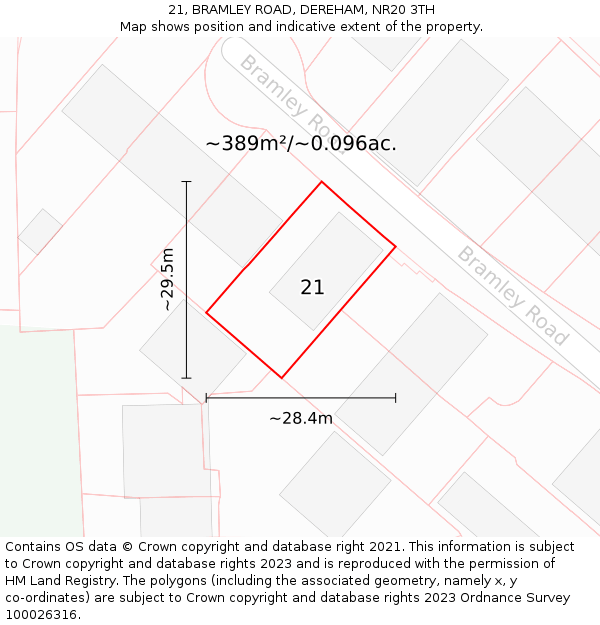 21, BRAMLEY ROAD, DEREHAM, NR20 3TH: Plot and title map