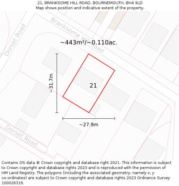 21, BRANKSOME HILL ROAD, BOURNEMOUTH, BH4 9LD: Plot and title map