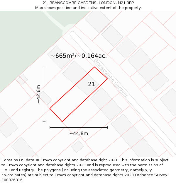 21, BRANSCOMBE GARDENS, LONDON, N21 3BP: Plot and title map