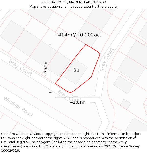 21, BRAY COURT, MAIDENHEAD, SL6 2DR: Plot and title map