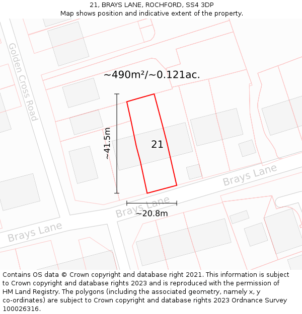 21, BRAYS LANE, ROCHFORD, SS4 3DP: Plot and title map