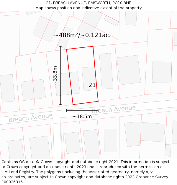 21, BREACH AVENUE, EMSWORTH, PO10 8NB: Plot and title map