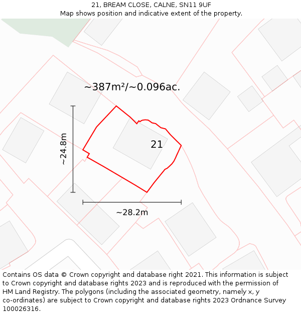 21, BREAM CLOSE, CALNE, SN11 9UF: Plot and title map