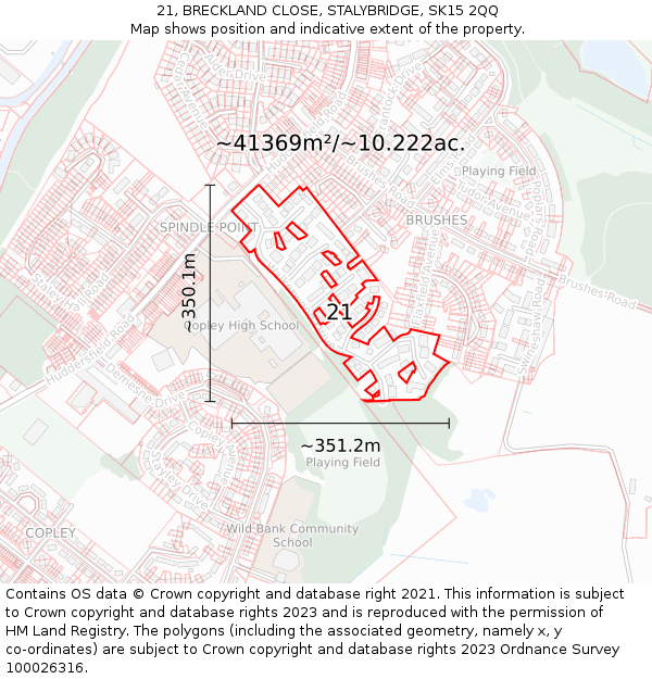21, BRECKLAND CLOSE, STALYBRIDGE, SK15 2QQ: Plot and title map