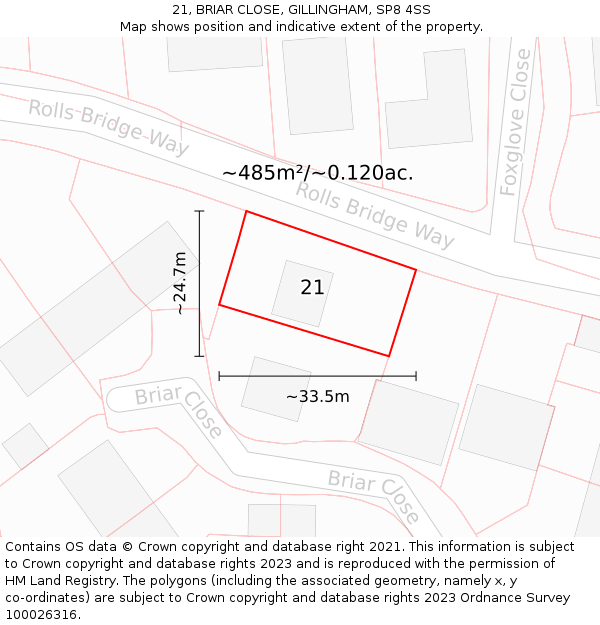 21, BRIAR CLOSE, GILLINGHAM, SP8 4SS: Plot and title map