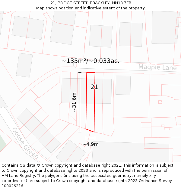 21, BRIDGE STREET, BRACKLEY, NN13 7ER: Plot and title map