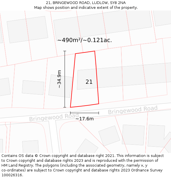 21, BRINGEWOOD ROAD, LUDLOW, SY8 2NA: Plot and title map