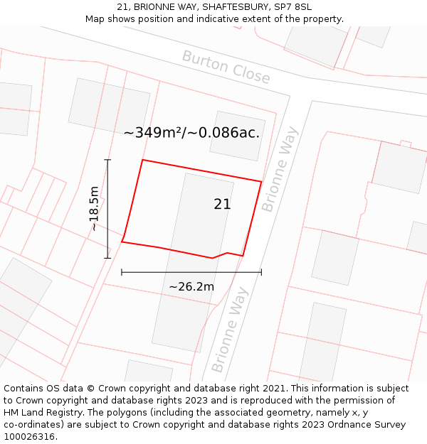 21, BRIONNE WAY, SHAFTESBURY, SP7 8SL: Plot and title map