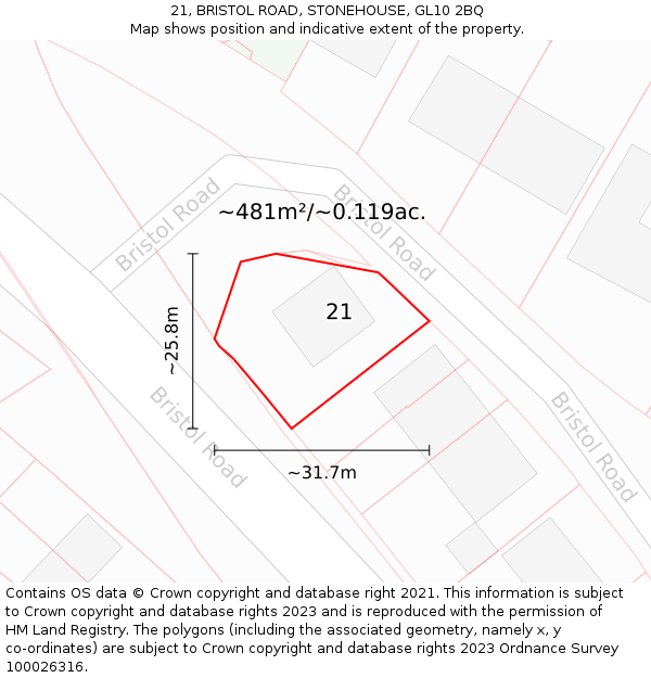 21, BRISTOL ROAD, STONEHOUSE, GL10 2BQ: Plot and title map