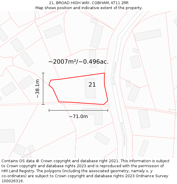 21, BROAD HIGH WAY, COBHAM, KT11 2RR: Plot and title map