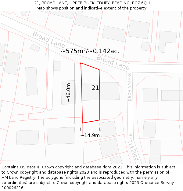 21, BROAD LANE, UPPER BUCKLEBURY, READING, RG7 6QH: Plot and title map