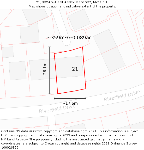 21, BROADHURST ABBEY, BEDFORD, MK41 0UL: Plot and title map