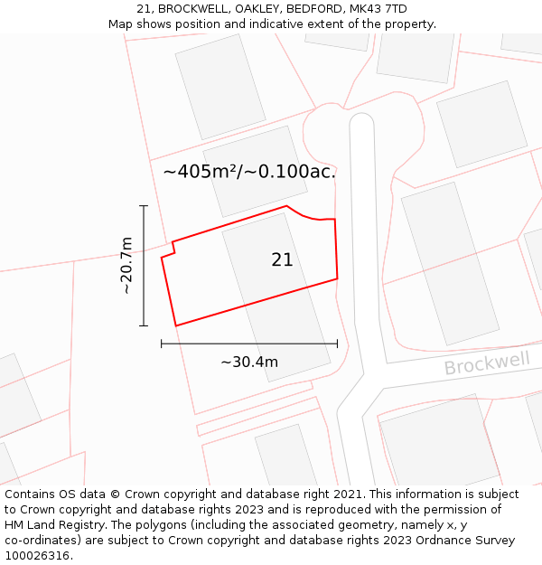 21, BROCKWELL, OAKLEY, BEDFORD, MK43 7TD: Plot and title map