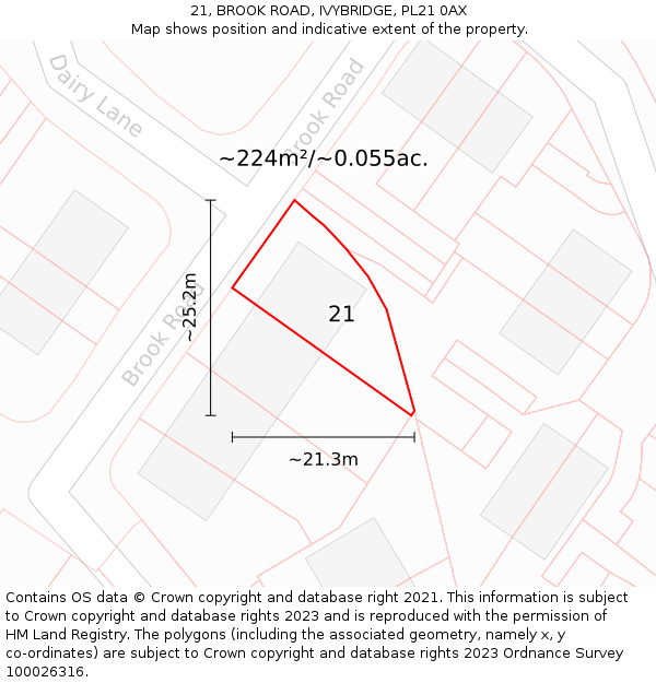 21, BROOK ROAD, IVYBRIDGE, PL21 0AX: Plot and title map