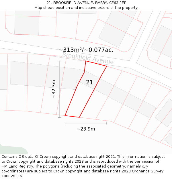 21, BROOKFIELD AVENUE, BARRY, CF63 1EP: Plot and title map