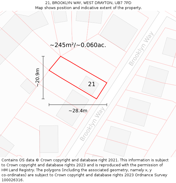 21, BROOKLYN WAY, WEST DRAYTON, UB7 7PD: Plot and title map