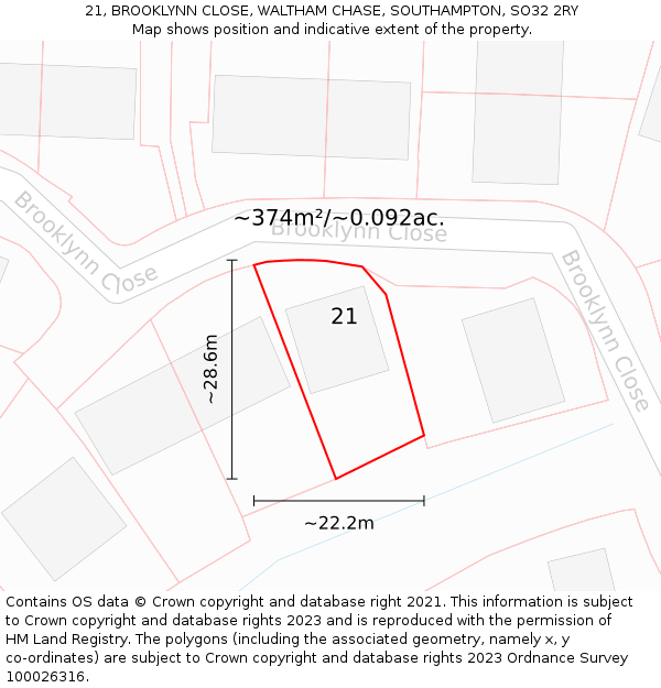 21, BROOKLYNN CLOSE, WALTHAM CHASE, SOUTHAMPTON, SO32 2RY: Plot and title map