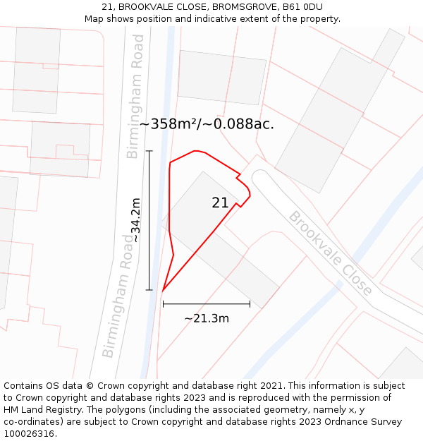 21, BROOKVALE CLOSE, BROMSGROVE, B61 0DU: Plot and title map