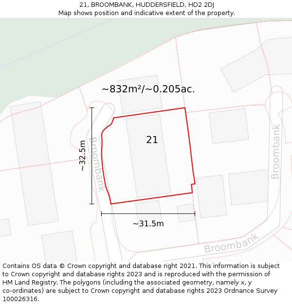 21, BROOMBANK, HUDDERSFIELD, HD2 2DJ: Plot and title map