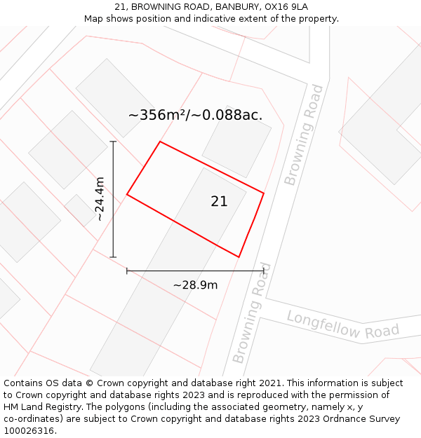 21, BROWNING ROAD, BANBURY, OX16 9LA: Plot and title map