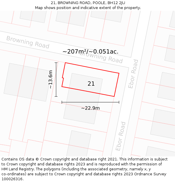 21, BROWNING ROAD, POOLE, BH12 2JU: Plot and title map