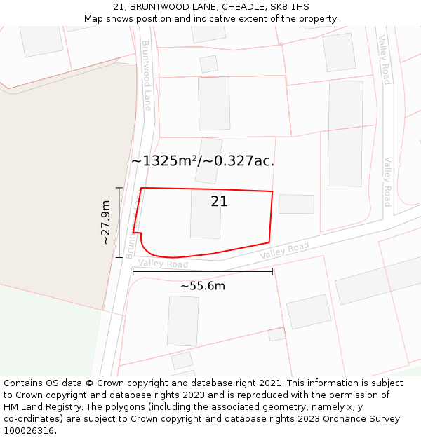 21, BRUNTWOOD LANE, CHEADLE, SK8 1HS: Plot and title map