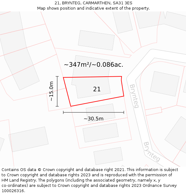 21, BRYNTEG, CARMARTHEN, SA31 3ES: Plot and title map