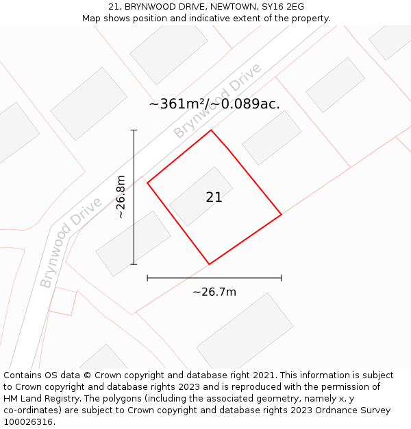 21, BRYNWOOD DRIVE, NEWTOWN, SY16 2EG: Plot and title map