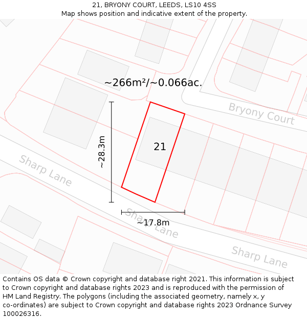 21, BRYONY COURT, LEEDS, LS10 4SS: Plot and title map