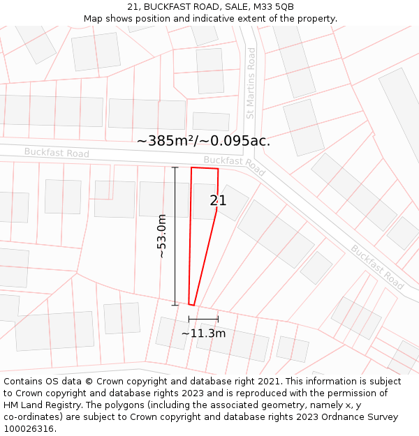 21, BUCKFAST ROAD, SALE, M33 5QB: Plot and title map