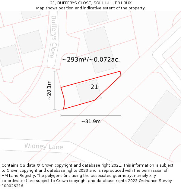 21, BUFFERYS CLOSE, SOLIHULL, B91 3UX: Plot and title map