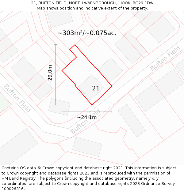 21, BUFTON FIELD, NORTH WARNBOROUGH, HOOK, RG29 1DW: Plot and title map