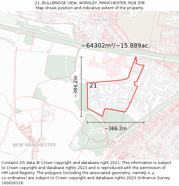 21, BULLBRIDGE VIEW, WORSLEY, MANCHESTER, M28 3YB: Plot and title map