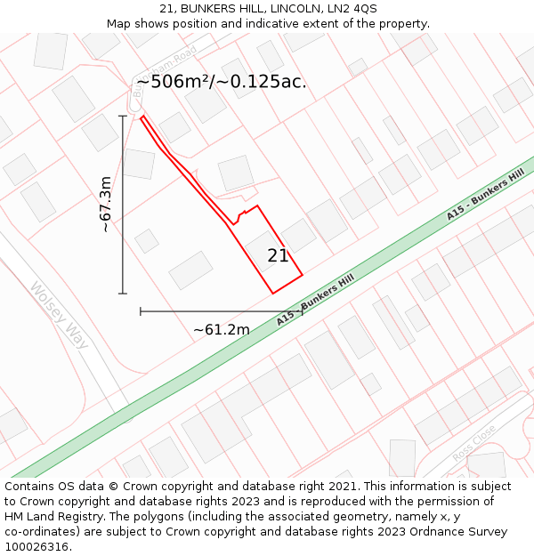 21, BUNKERS HILL, LINCOLN, LN2 4QS: Plot and title map