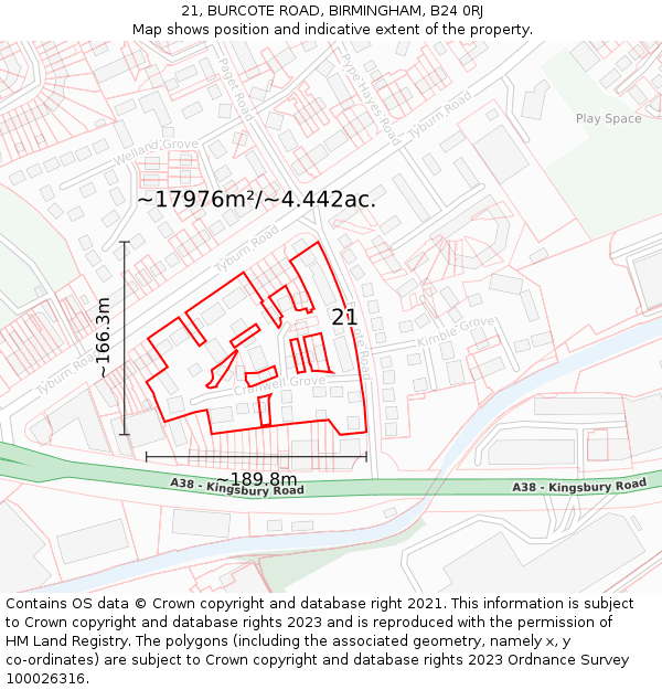 21, BURCOTE ROAD, BIRMINGHAM, B24 0RJ: Plot and title map