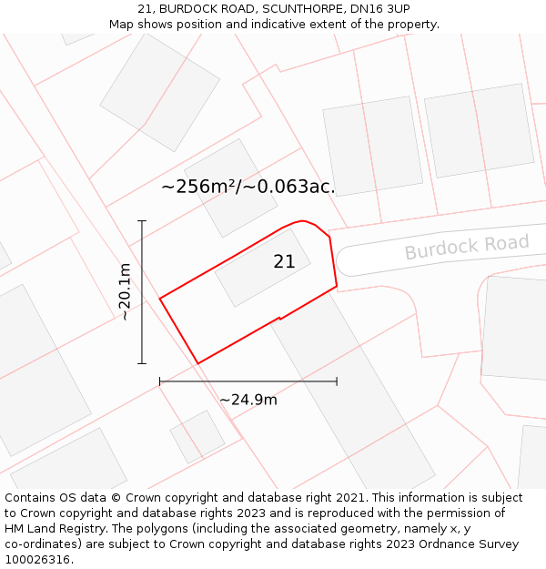 21, BURDOCK ROAD, SCUNTHORPE, DN16 3UP: Plot and title map