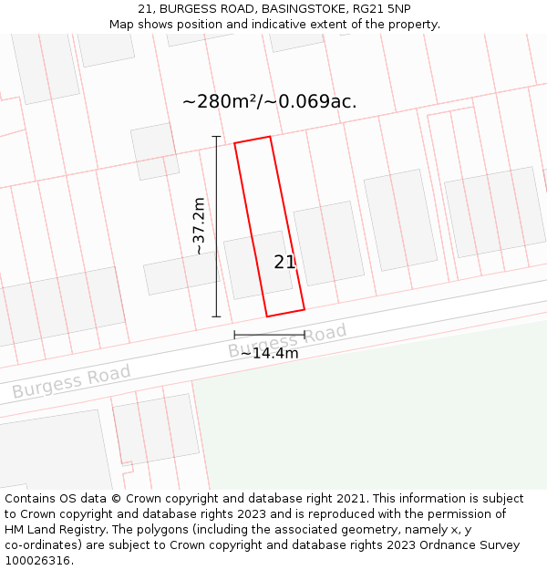 21, BURGESS ROAD, BASINGSTOKE, RG21 5NP: Plot and title map