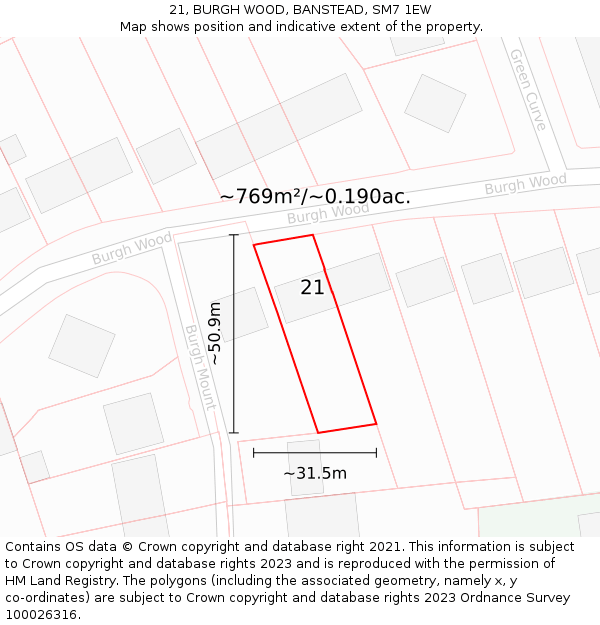 21, BURGH WOOD, BANSTEAD, SM7 1EW: Plot and title map