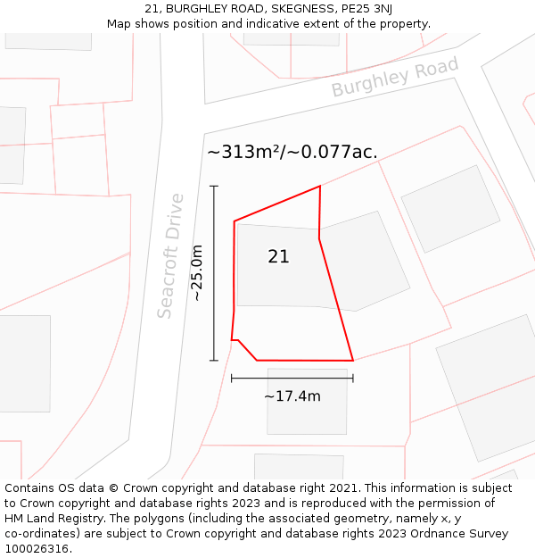 21, BURGHLEY ROAD, SKEGNESS, PE25 3NJ: Plot and title map