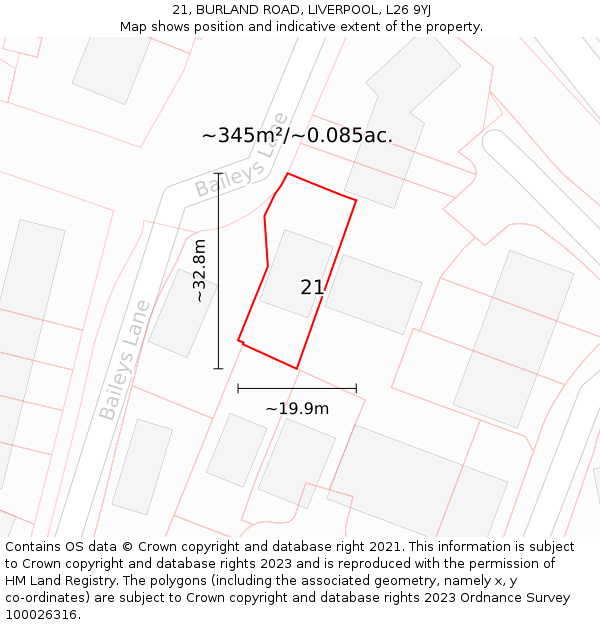 21, BURLAND ROAD, LIVERPOOL, L26 9YJ: Plot and title map