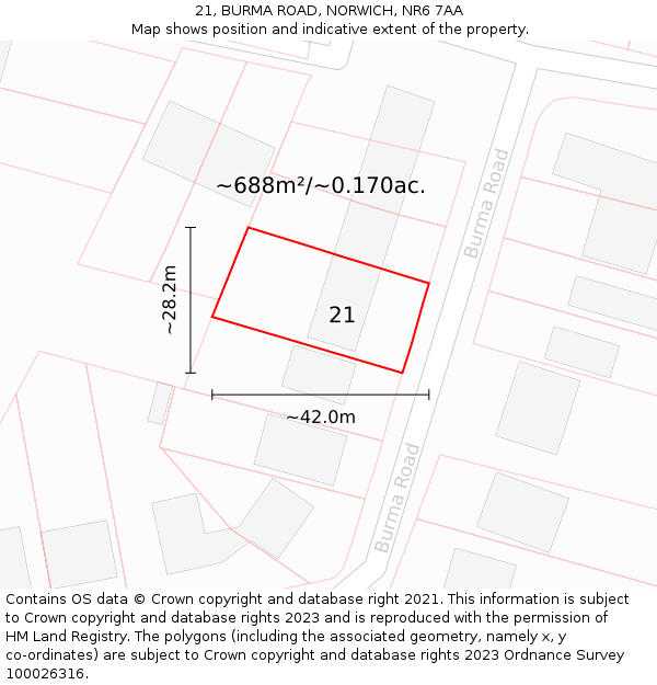 21, BURMA ROAD, NORWICH, NR6 7AA: Plot and title map