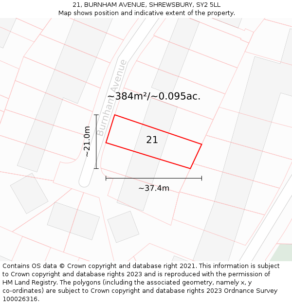 21, BURNHAM AVENUE, SHREWSBURY, SY2 5LL: Plot and title map