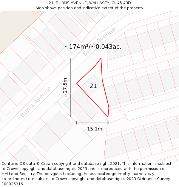 21, BURNS AVENUE, WALLASEY, CH45 4RD: Plot and title map