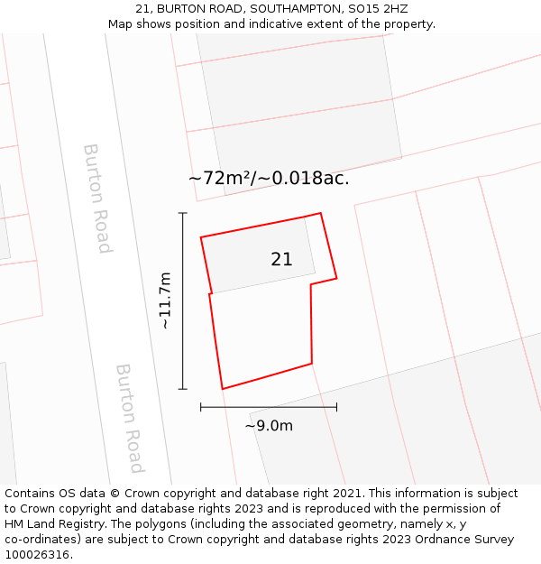 21, BURTON ROAD, SOUTHAMPTON, SO15 2HZ: Plot and title map