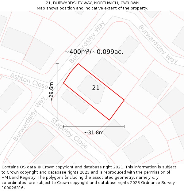 21, BURWARDSLEY WAY, NORTHWICH, CW9 8WN: Plot and title map