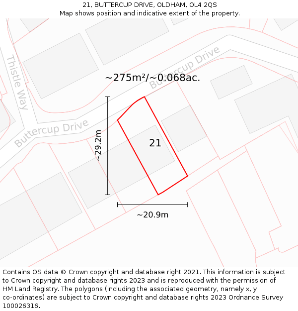 21, BUTTERCUP DRIVE, OLDHAM, OL4 2QS: Plot and title map