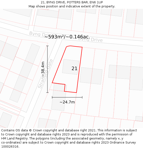 21, BYNG DRIVE, POTTERS BAR, EN6 1UP: Plot and title map