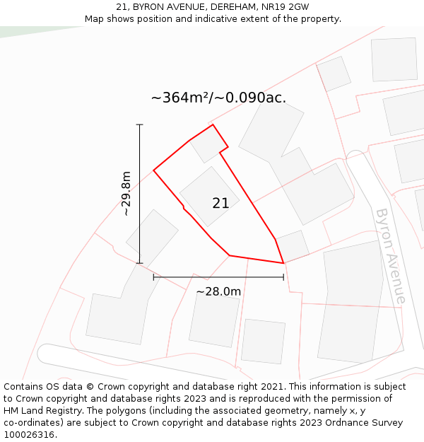 21, BYRON AVENUE, DEREHAM, NR19 2GW: Plot and title map