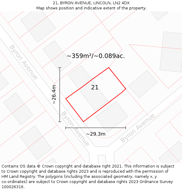 21, BYRON AVENUE, LINCOLN, LN2 4DX: Plot and title map